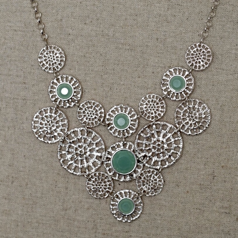 Silver and Teal Bib Statement Necklace